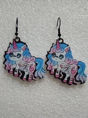 Cute Pastel Unicorn Dangle Earrings - Pink & Blue